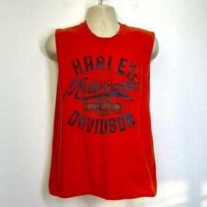 Harley Davidson - New Smyrna Beach FL Orange Bald Eagle Sleeveless Shirt M